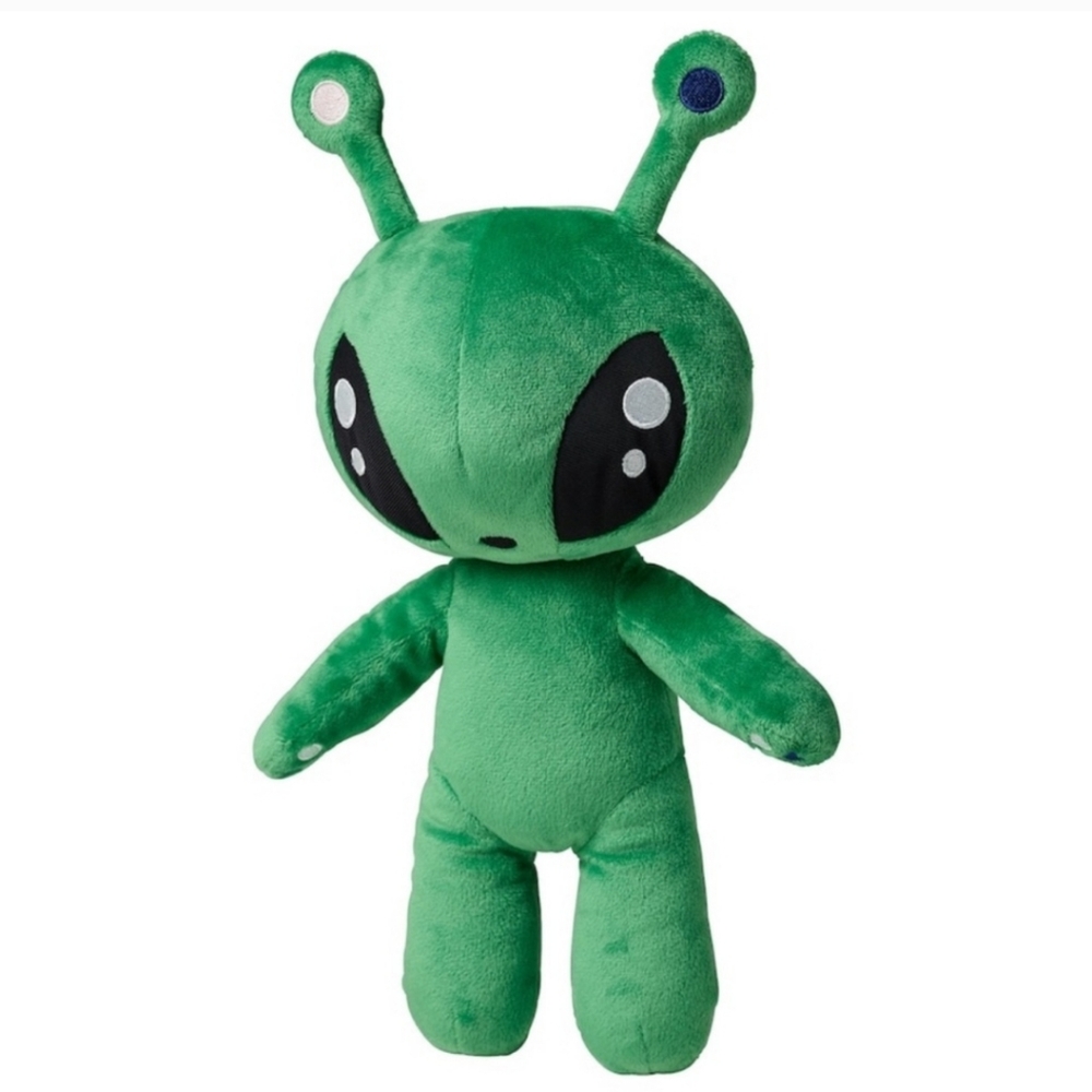 IKEA AFTONSPARV 13" Green Alien Plush Toy with Yellow Accents - 805.515.59